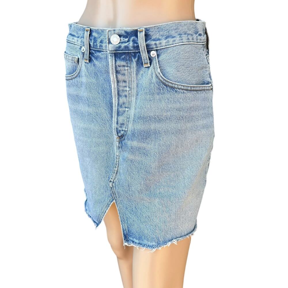 Agolde Split Front High Rise Denim Mini Skirt 27 Light Wash